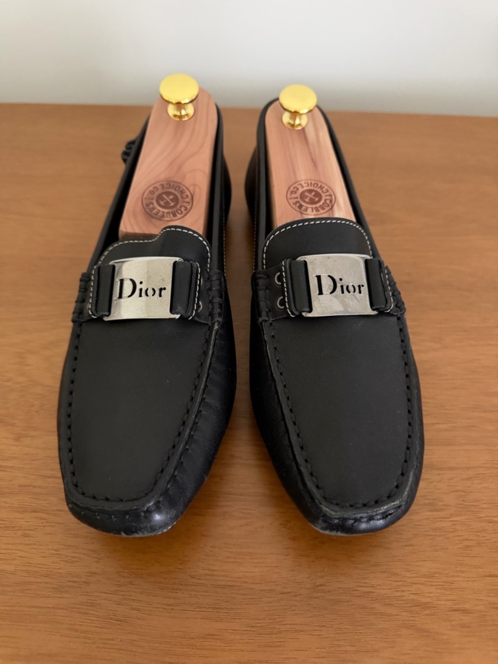 Dior Women’s Black Leather Loafers with Silver Buckle